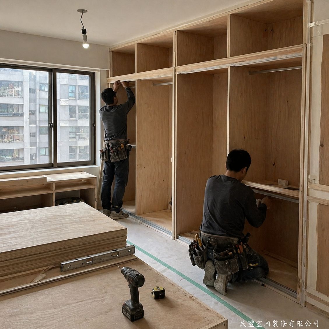 民豐室內裝修-林先生中山路綜合木工工程-臥室衣櫃內部骨架施作