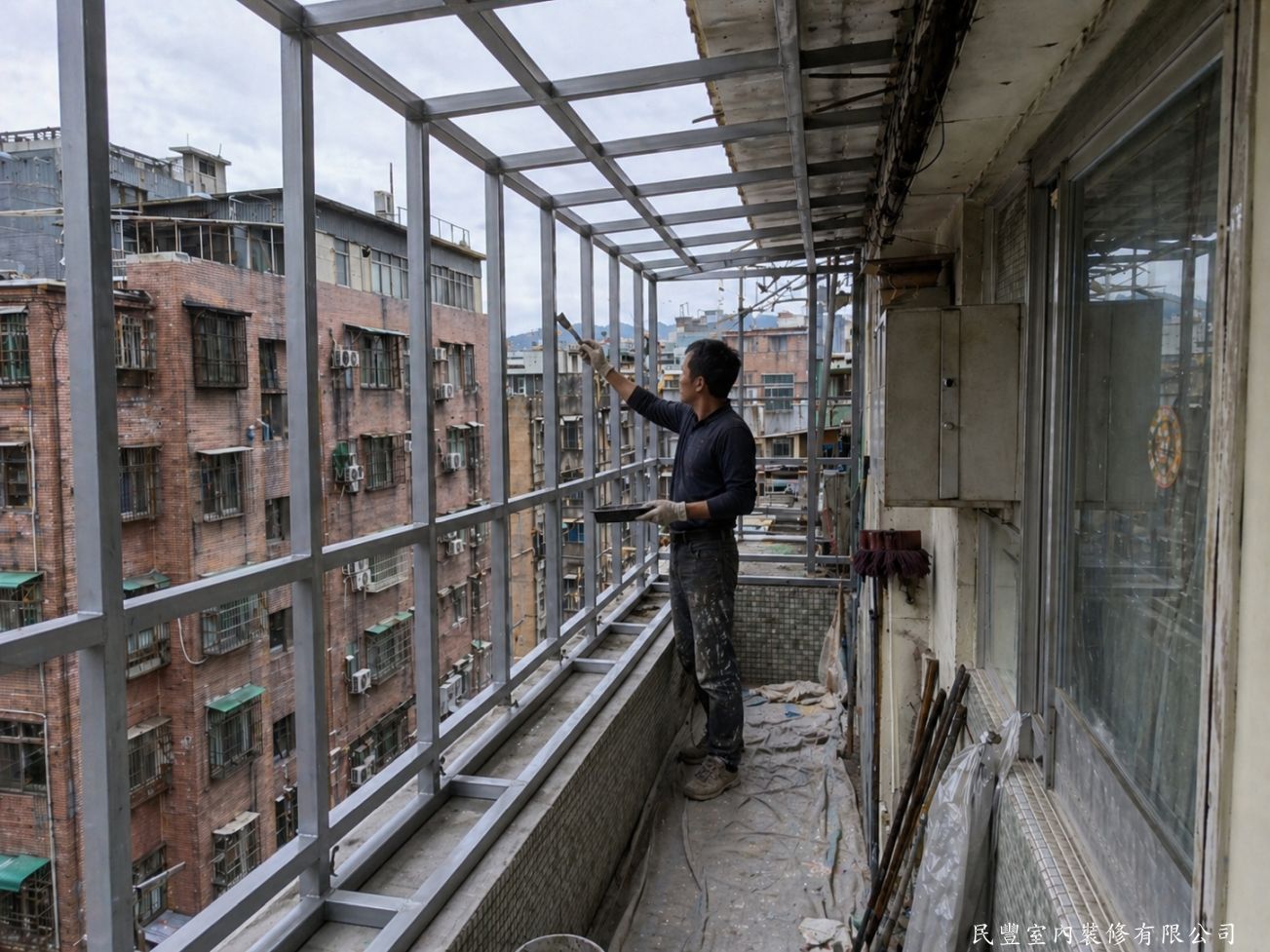 民豐室內裝修-民族路黃先生鐵工工程-玻璃帷幕收邊