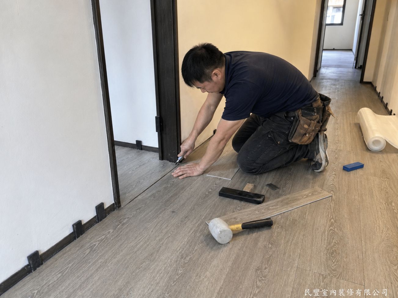 民豐室內裝修-林先生中和景平路地板工程-走廊地板收邊施作