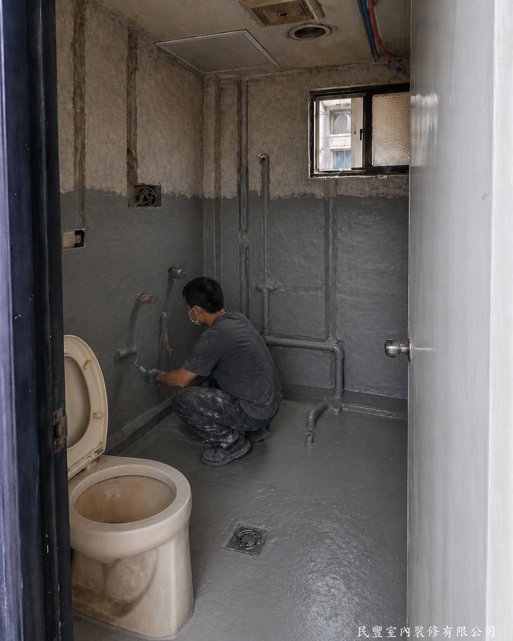 民豐室內裝修-板橋文化路林先生浴室翻新-專業彈性水泥防水塗料施作