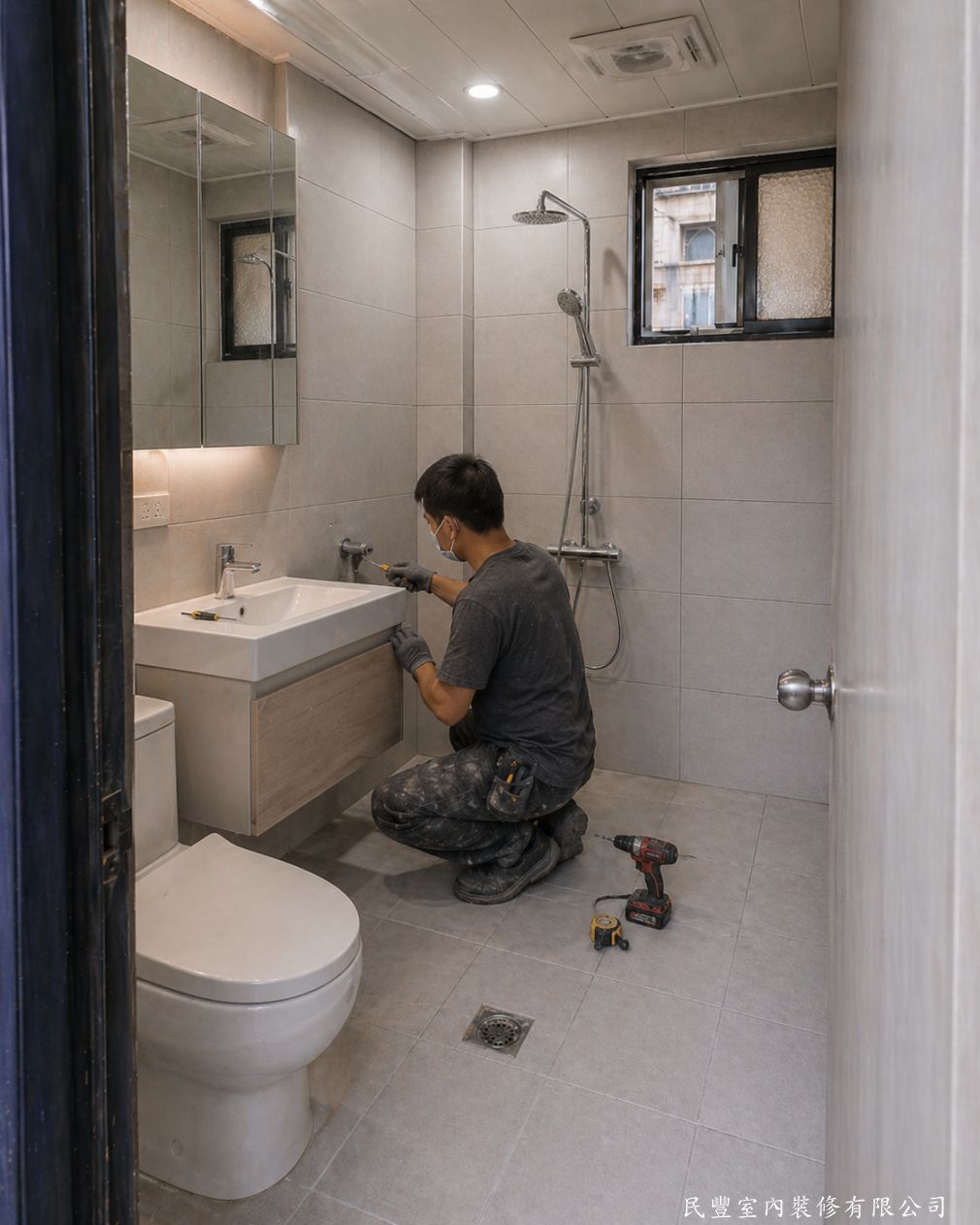 民豐室內裝修-板橋文化路林先生浴室翻新-洗手台與淋浴設備精細安裝