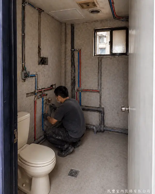 民豐室內裝修-板橋文化路林先生浴室翻新-冷熱水管與排水管重新配置