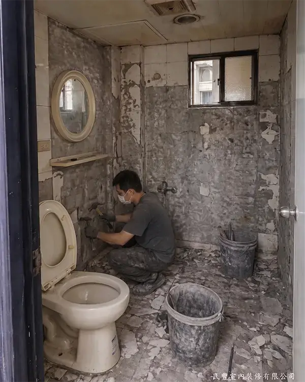 民豐室內裝修-板橋文化路林先生浴室翻新-壁面磁磚與地坪拆除工程