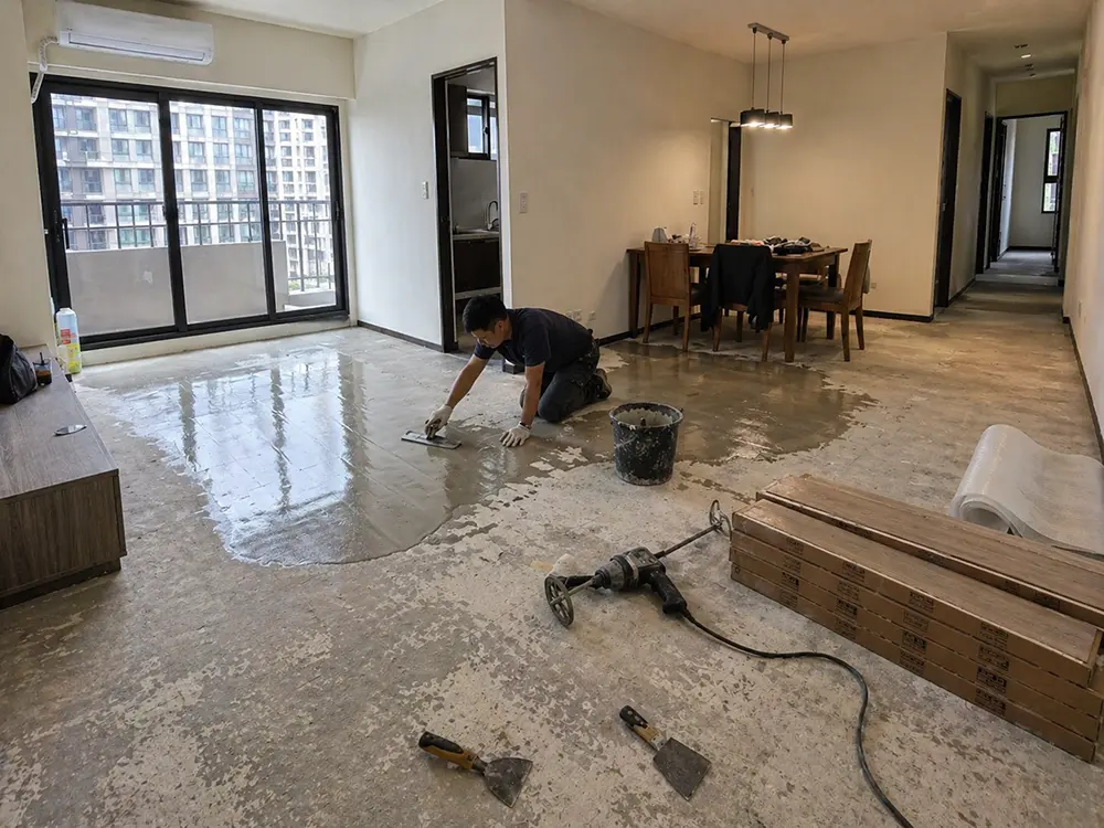 民豐室內裝修-林先生中和景平路地板工程-地面整平批土作業