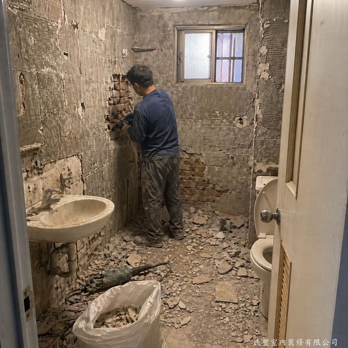 民豐室內裝修-張先生新店區浴室翻新-舊磁磚全面拆除