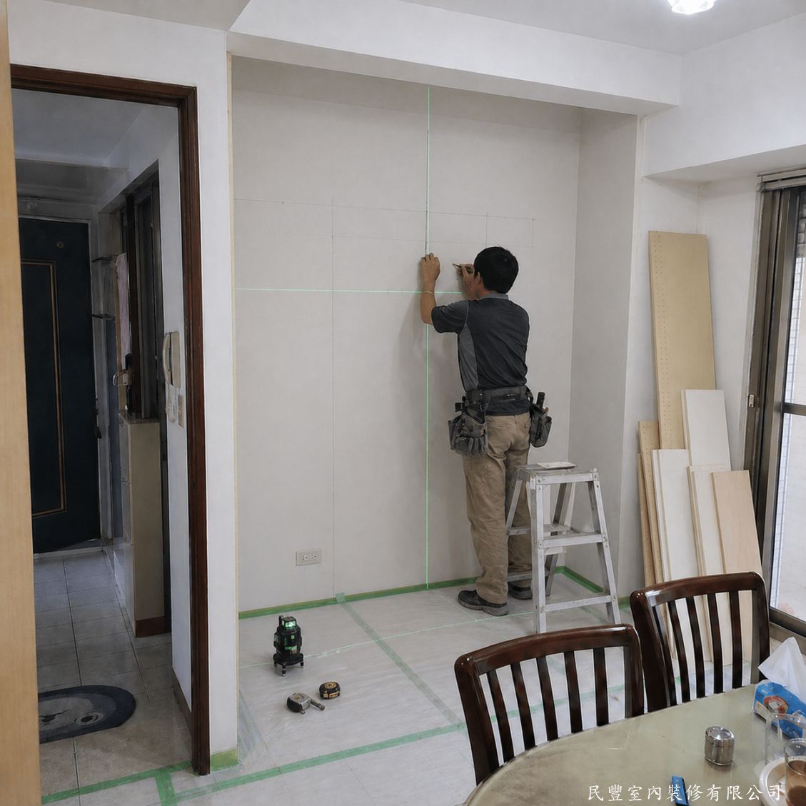 民豐室內裝修-王先生板橋區餐廳收納櫃-雷射放樣備料