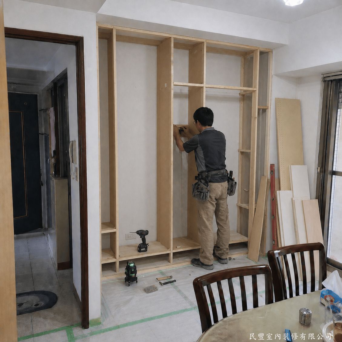 民豐室內裝修-王先生板橋區餐廳收納櫃-夾板骨架組裝