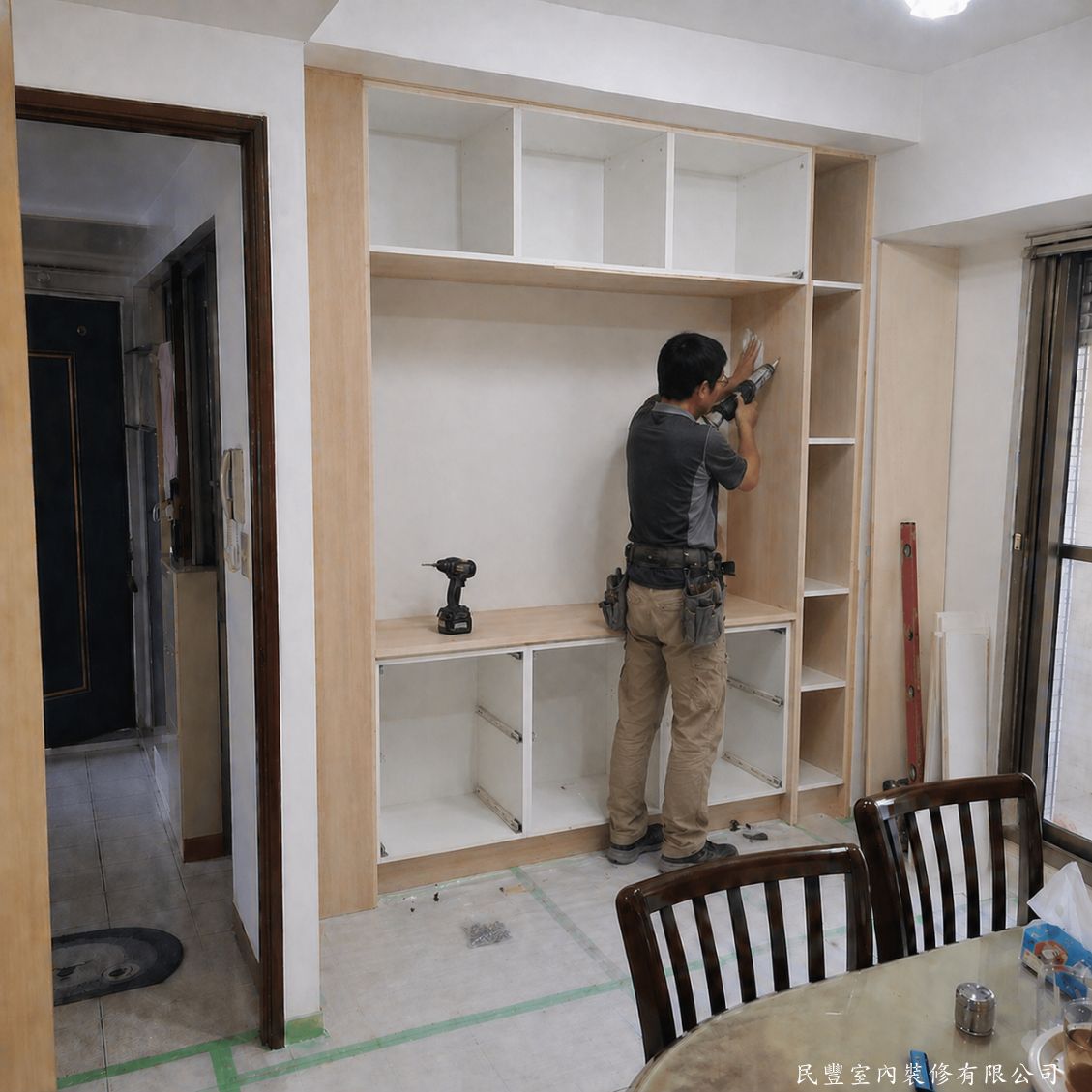 民豐室內裝修-王先生板橋區餐廳收納櫃-格板隔間安裝