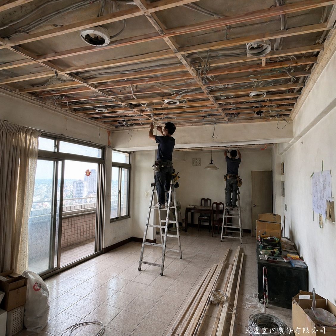 民豐室內裝修-陳先生中山區天花板木作-舊天花板拆除骨架現況