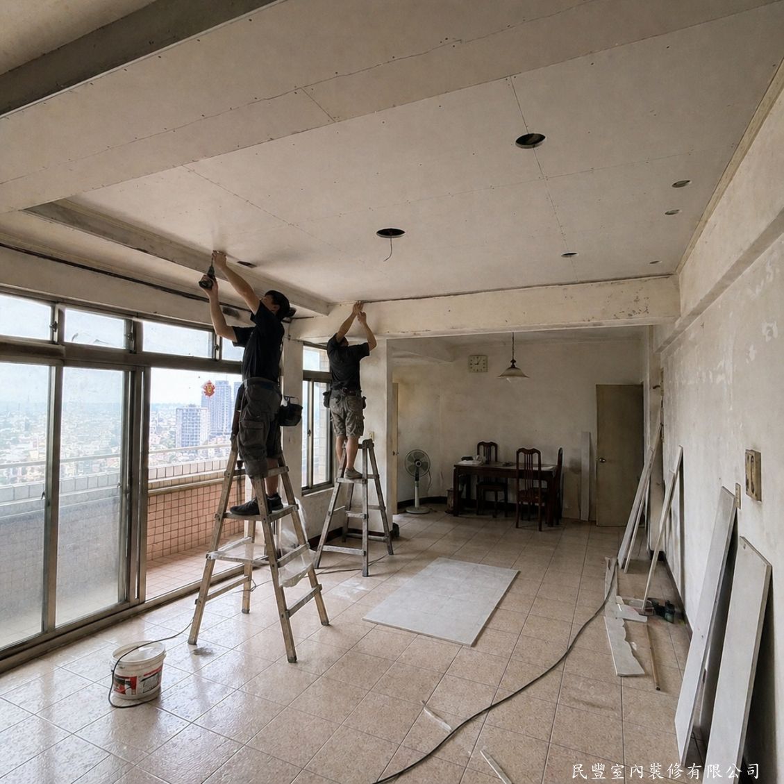 民豐室內裝修-陳先生中山區天花板木作-矽酸鈣板安裝施工