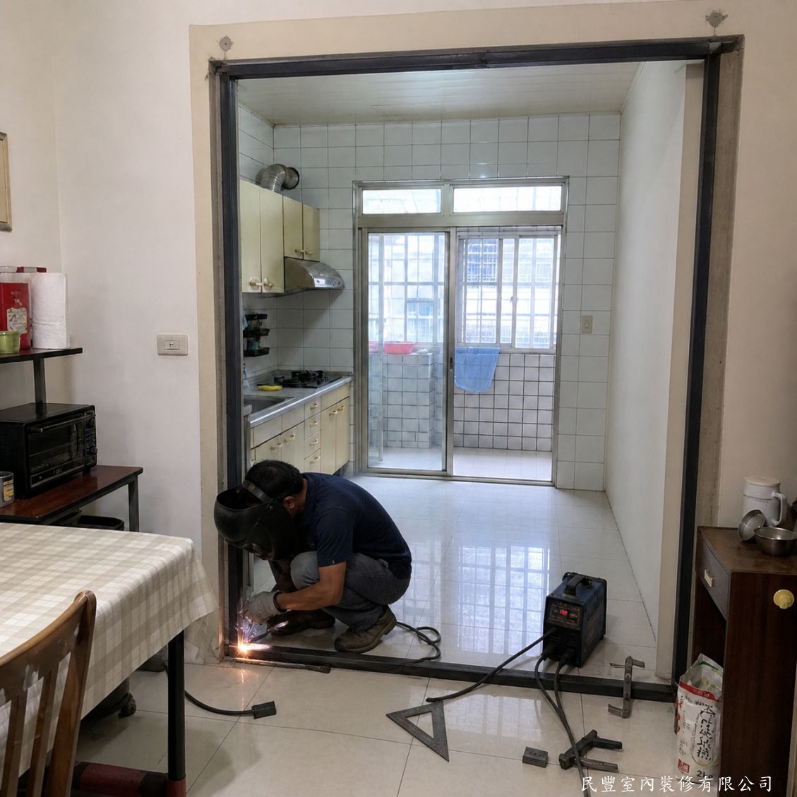 民豐室內裝修-黃先生永和區黑框拉門-黑色鐵框電焊施作