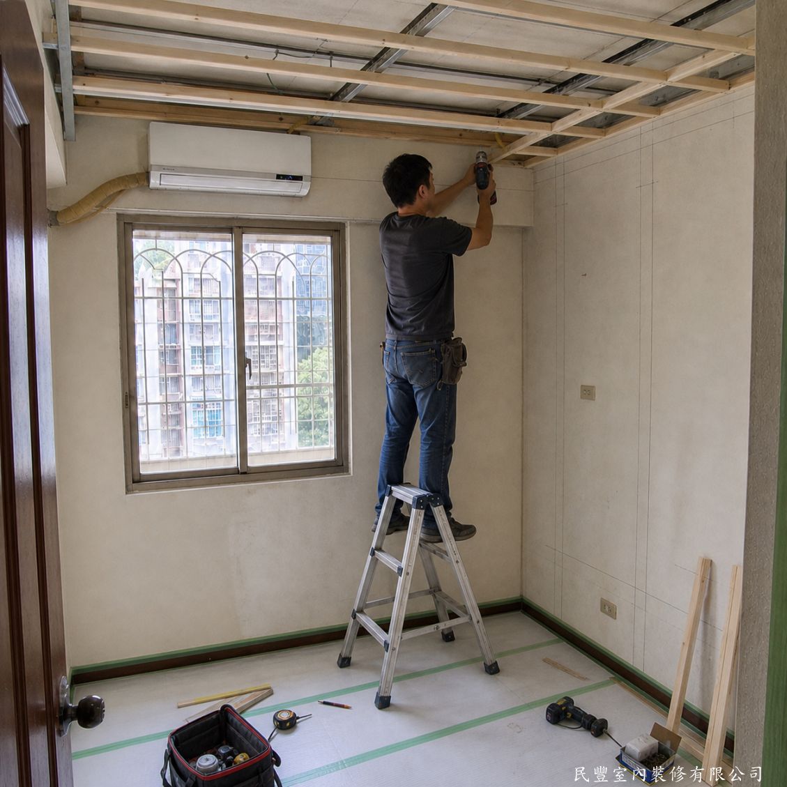 民豐室內裝修-蔡先生信義區衣櫃木作-天花板骨架衣櫃底板施作