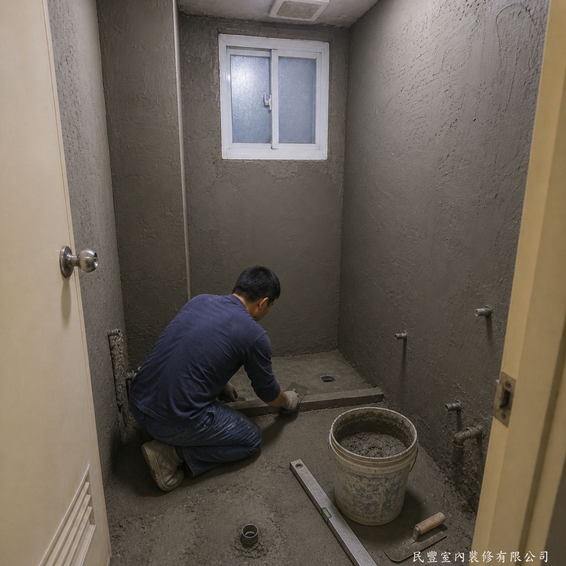民豐室內裝修-陳先生中正區浴室泥作翻新-水泥打底整平施工