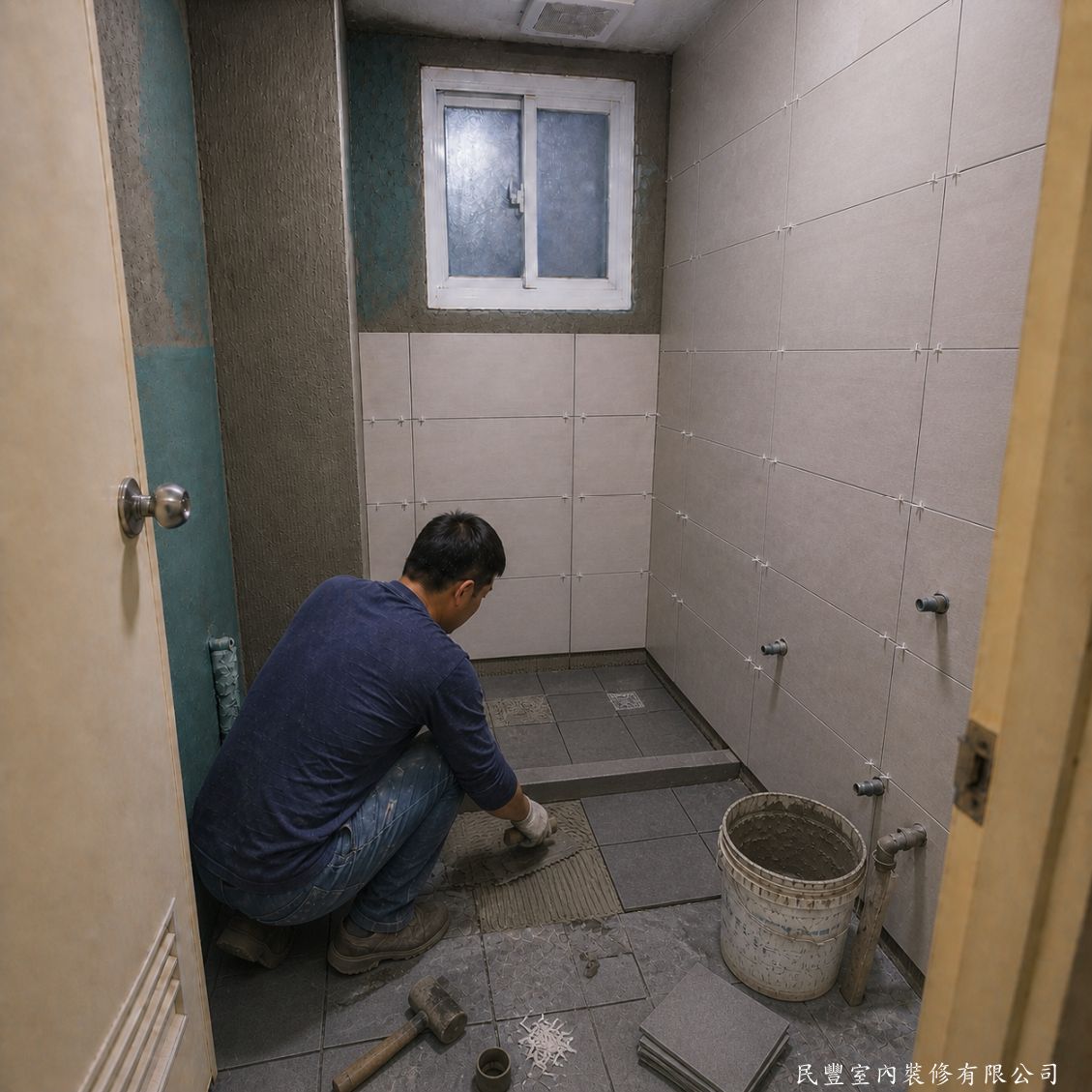 民豐室內裝修-陳先生中正區浴室泥作翻新-新地磚貼設施工