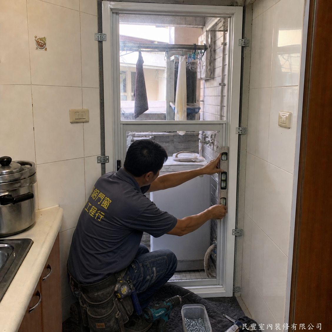 民豐室內裝修-林先生大同區三合一通風門-新門框安裝水平校正