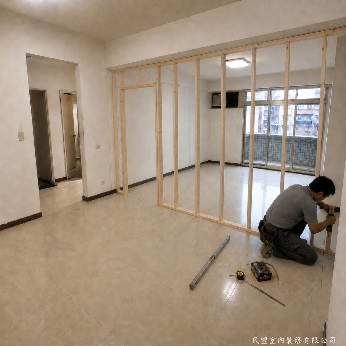 民豐室內裝修-木作隔間-角材骨架立框施作
