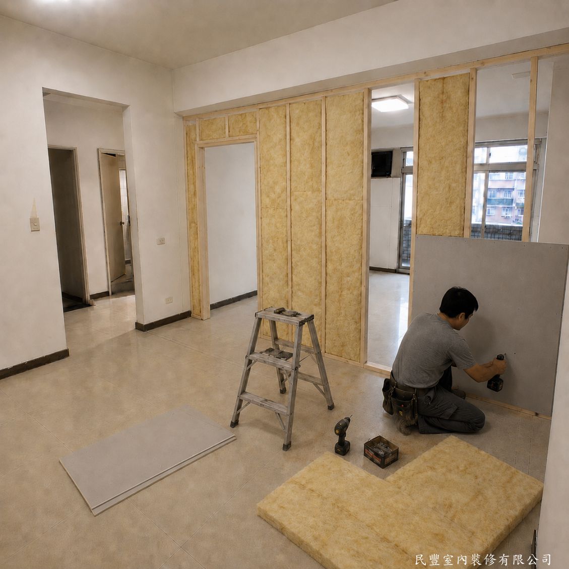 民豐室內裝修-木作隔間-矽酸鈣板封板作業