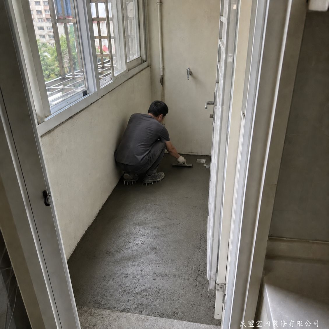 民豐室內裝修-陽台地磚翻新-底層整平處理