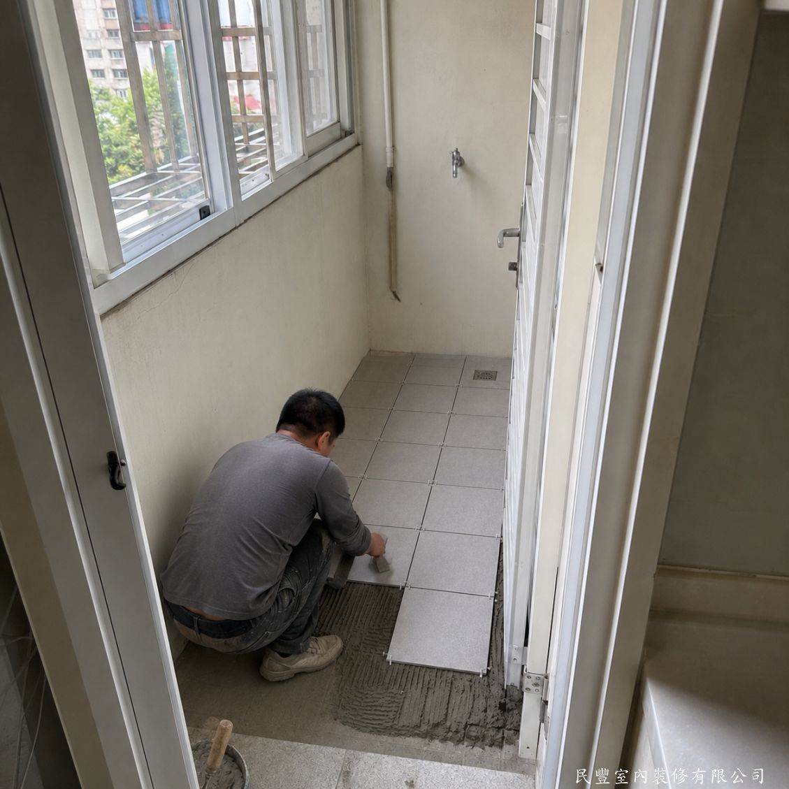 民豐室內裝修-陽台地磚翻新-新地磚鋪設中