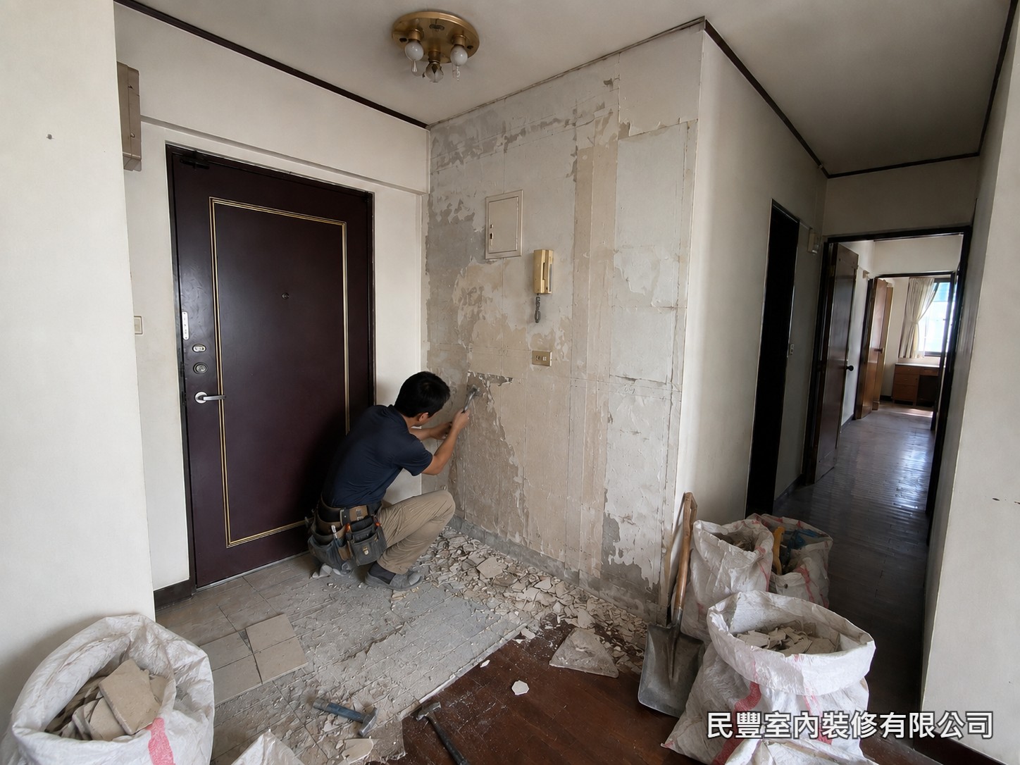 民豐室內裝修-全室系統傢具裝修-玄關磁磚打除