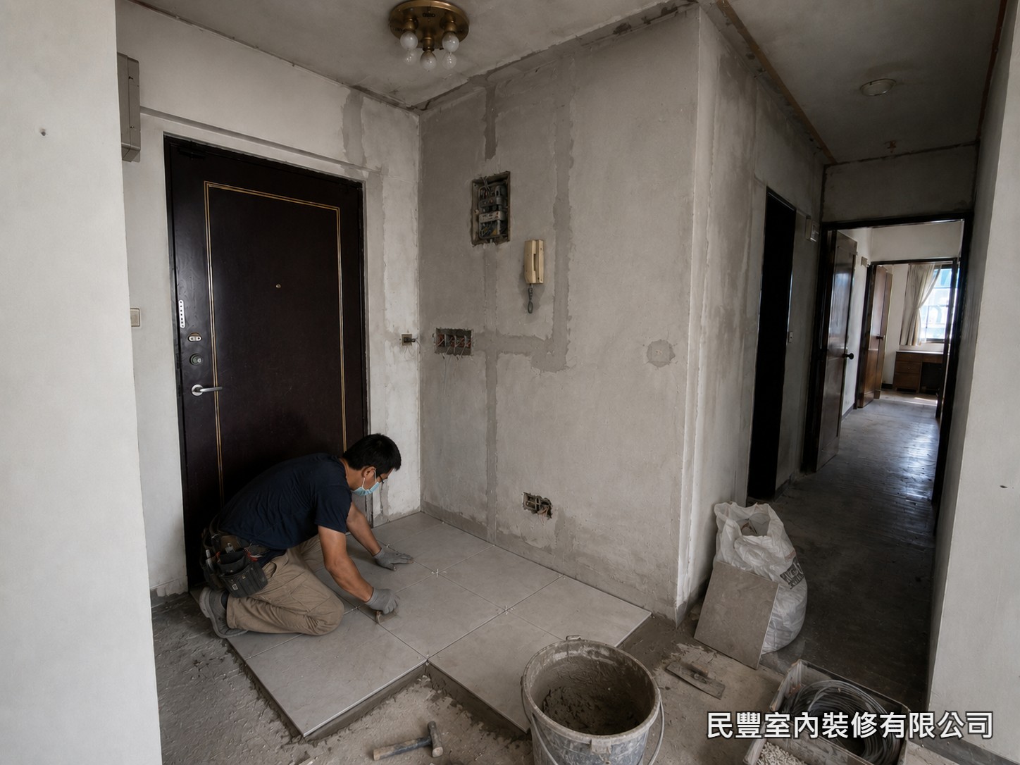 民豐室內裝修-全室系統傢具裝修-玄關新磁磚鋪設